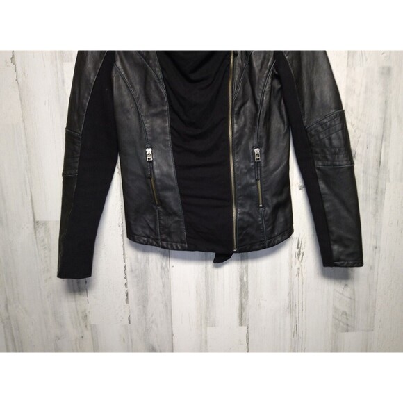 TREASURE & BOND Black Leather Motorcycle Jacket, 2 Zip Pockets Size XS - Picture 2 of 9